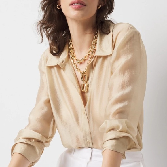 White House Black Market Tops - White House Black Market Beige Button Down Shirt